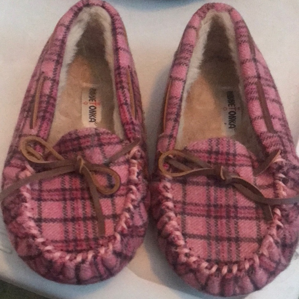 Pink Plaid Kids Moccasins